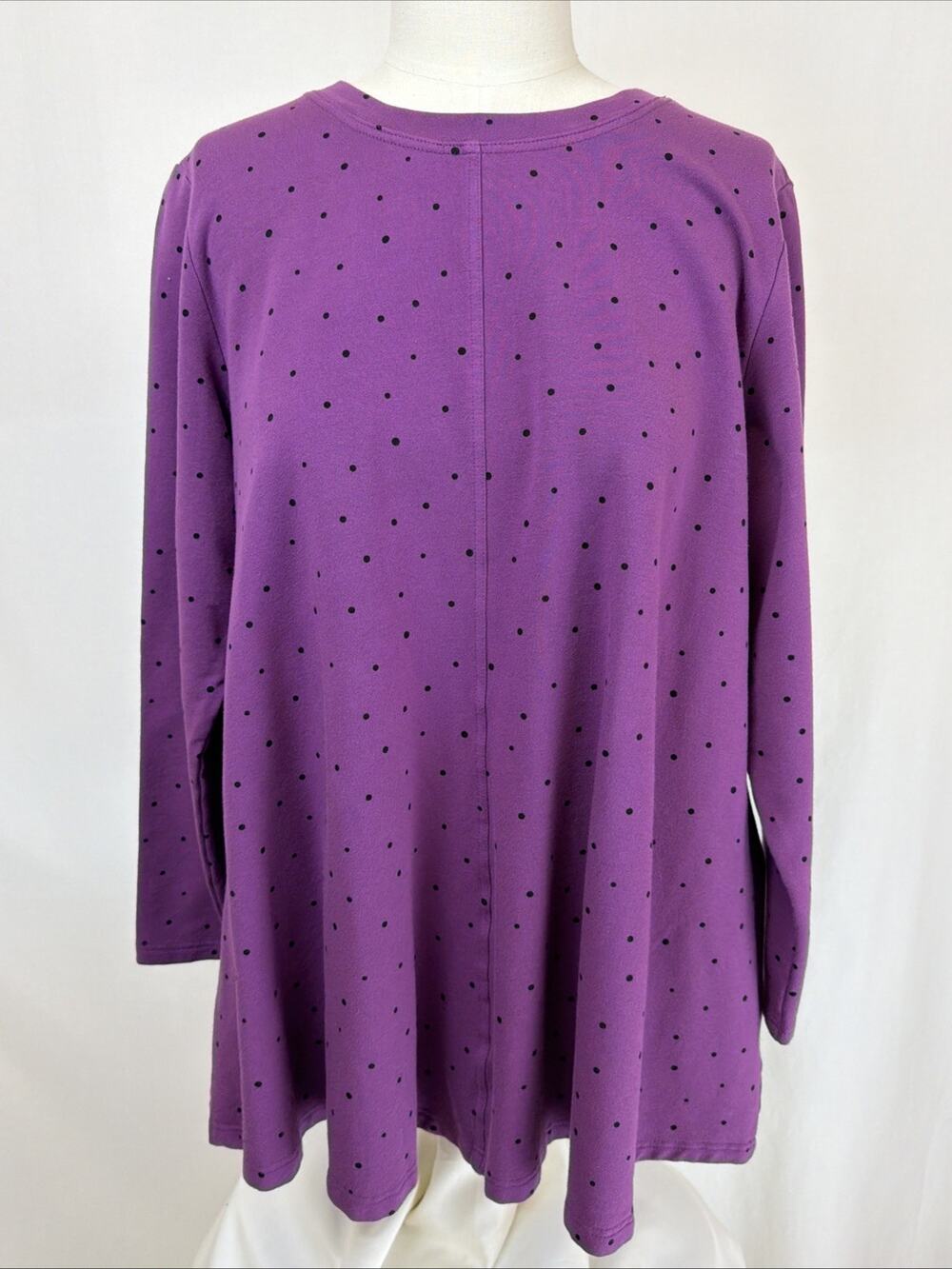 NWT Kleen Purple Polka Dot Long Sleeve Center Seam Top #0725 XS